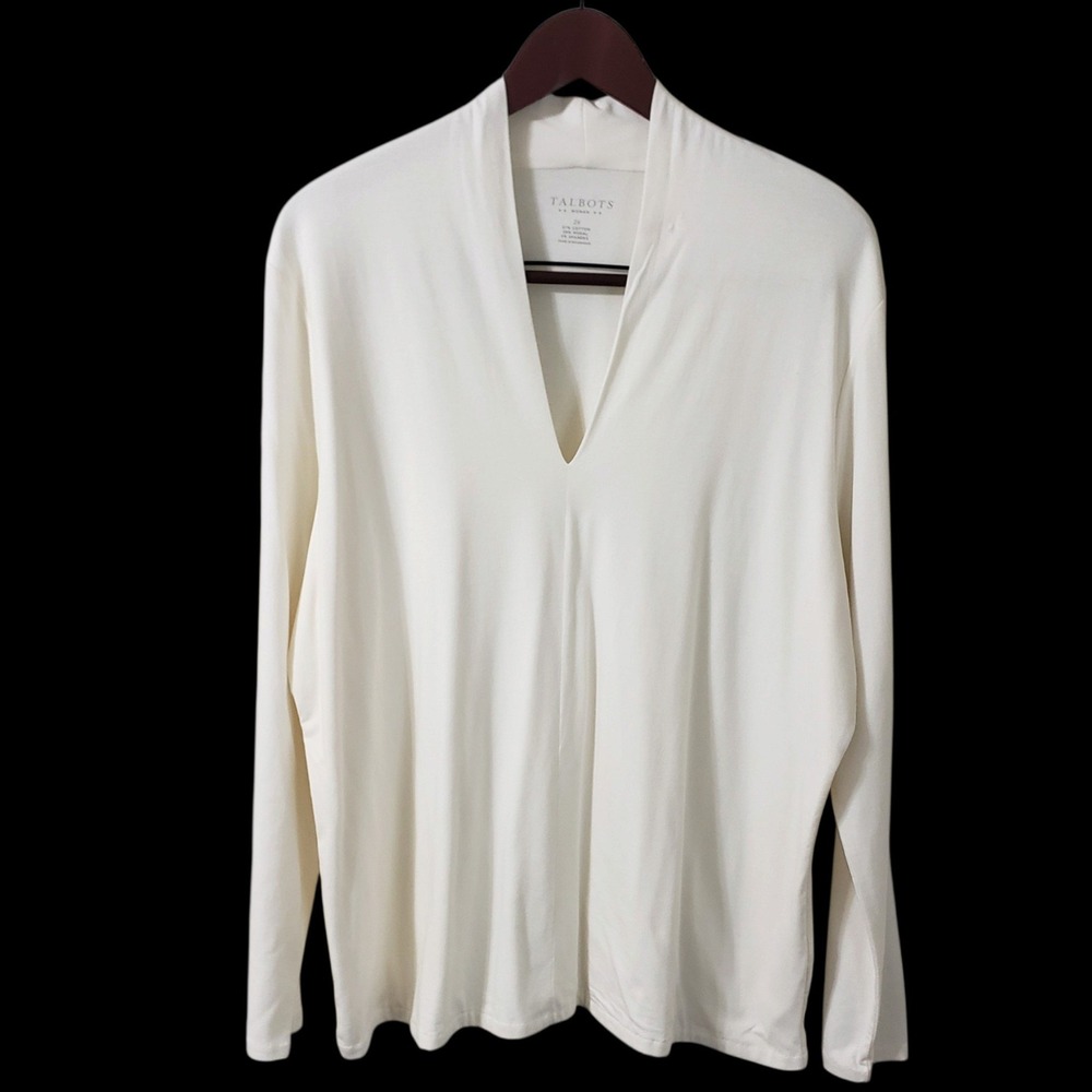 NWT Talbots Woman 2X Split Neck Modal Top Ivory Long Sleeve NI280